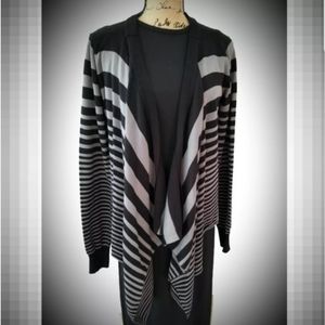 Open cardigan sweater striped draped lapel Large